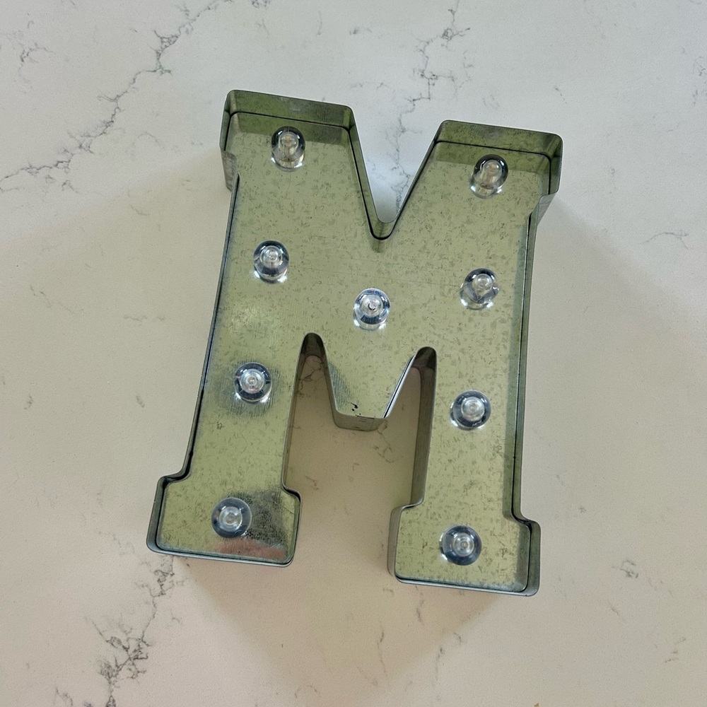 Silver Metal Marquee Letter ‘M’ Art with Battery Operated Lights